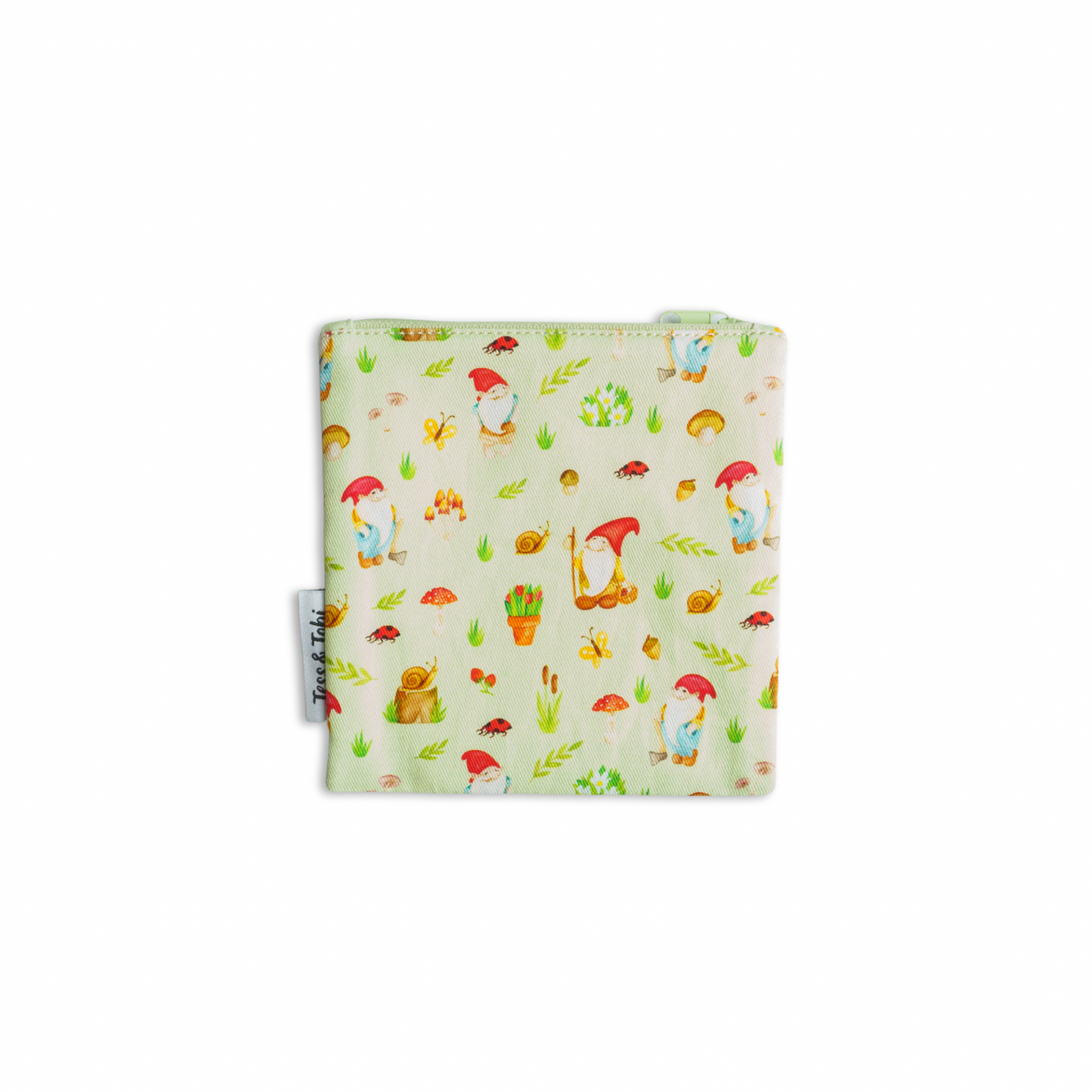 Wasbaar snackzakje | licht groen met kabouters | 14x14cm