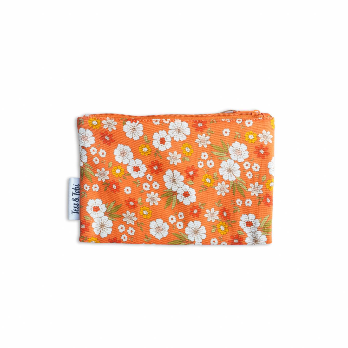 Wasbaar snackzakje | Oranje met bloemen | 12x18cm