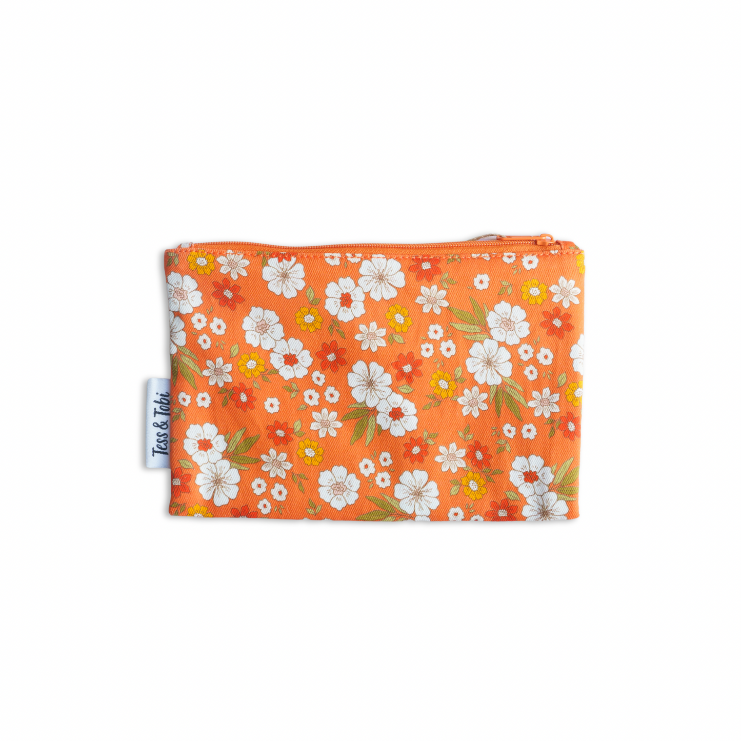 Wasbaar snackzakje | oranje met bloemen | 12x18cm