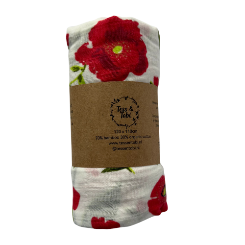 Hydrofiele doek XL | Rode bloemen