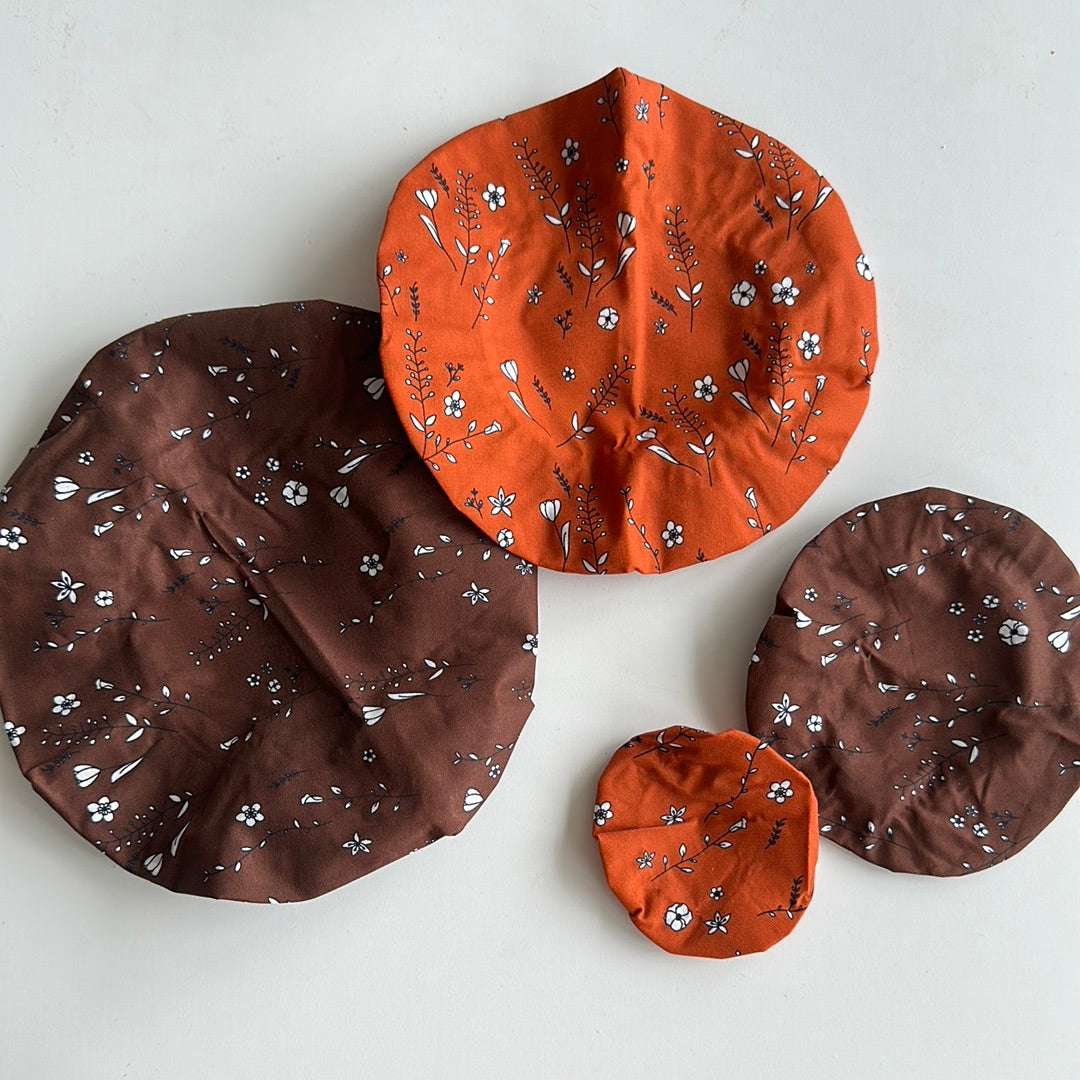 Jut & Julie | bowl covers | set van 4 | bloemen bruin oranje