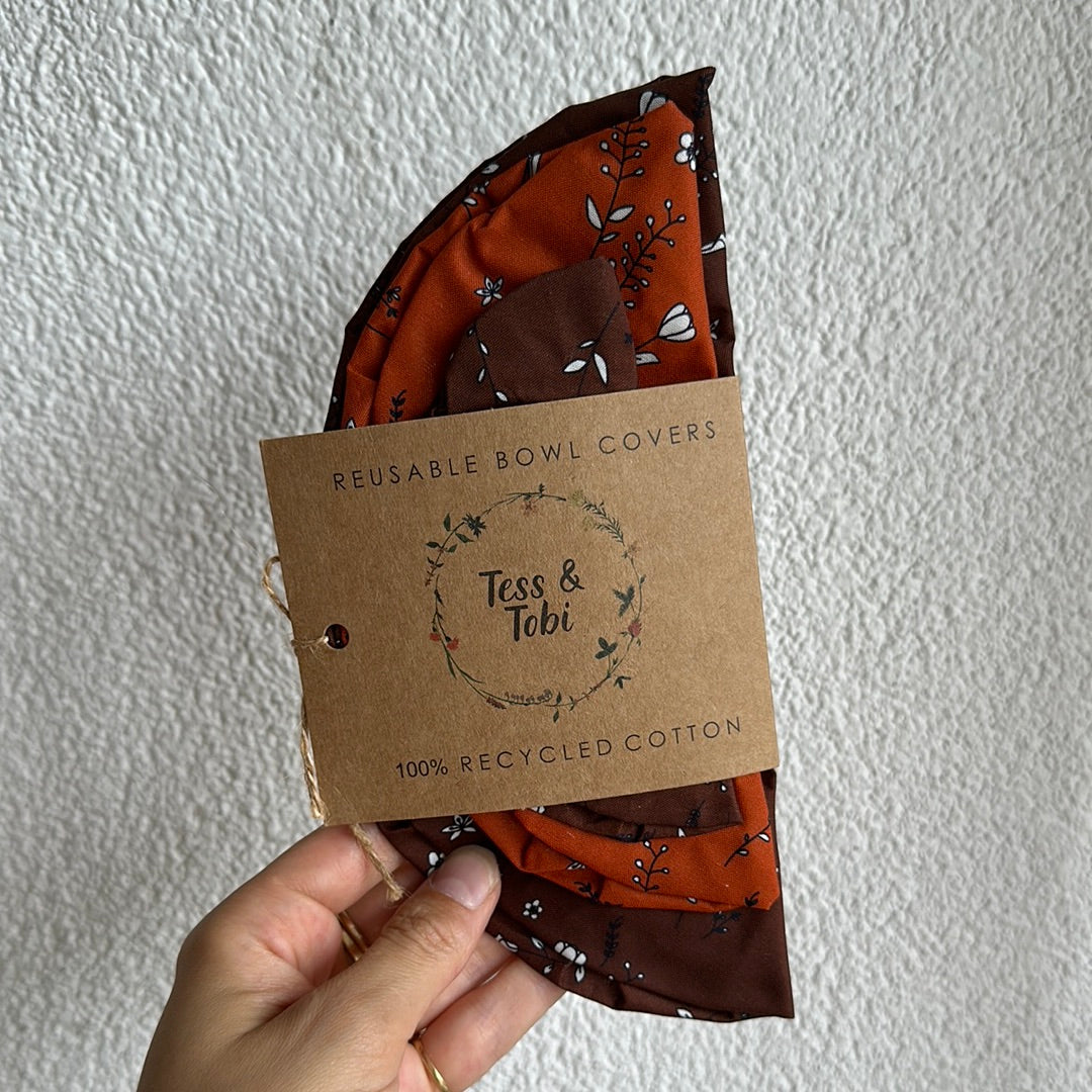 Jut & Julie | bowl covers | set van 4 | bloemen bruin oranje