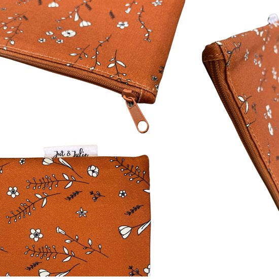 Wasbaar boterhamzakje 2.0 | Bruin met bloemen | 22x22cm