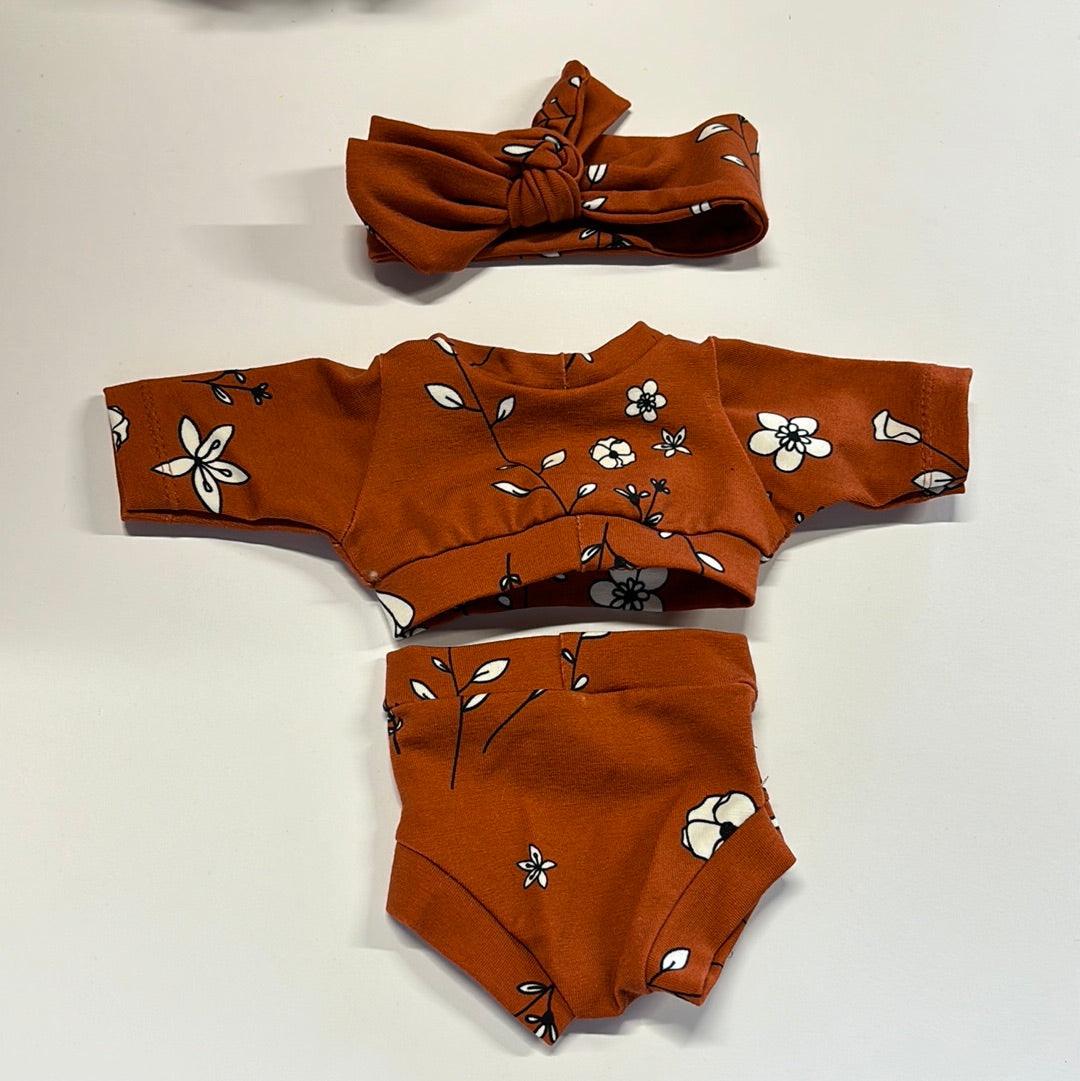 Poppenkleding Babyborn | 3 delig setje | bruin met bloemen