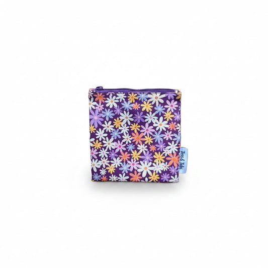 Wasbaar snackzakje - Bloemen Paars - 14 x 14 cm