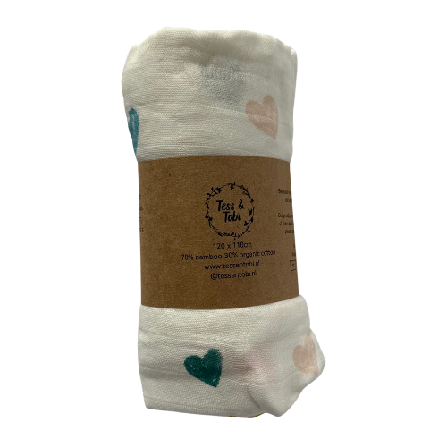 Hydrofiele doek XL | Gekleurde hartjes