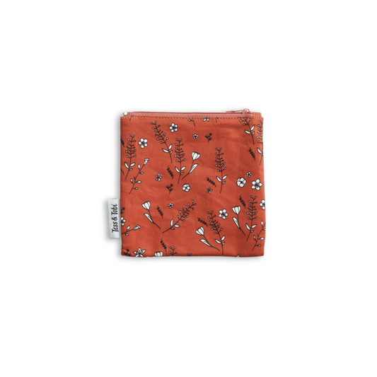 Wasbaar snackzakje | bruin met bloemen | 14x14cm