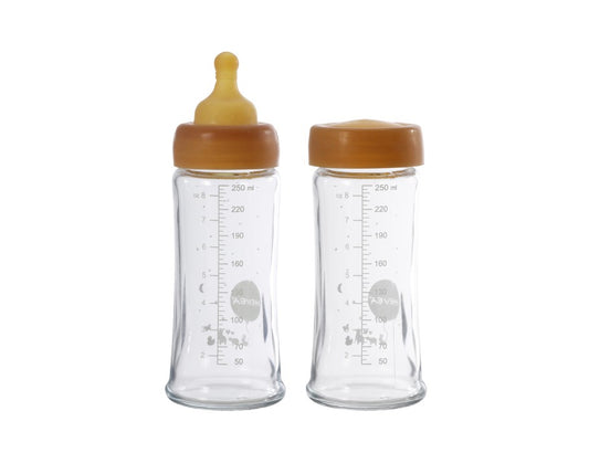 Hevea | Glazen baby zuigfles | 3-24 maanden | 250ml | brede nek
