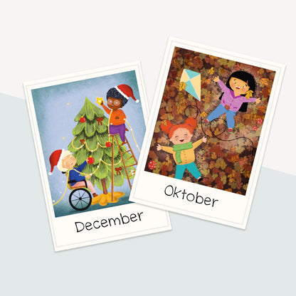 Postkaarten set Kieskleurig | Maandkaarten seizoenstafel | 12 maanden