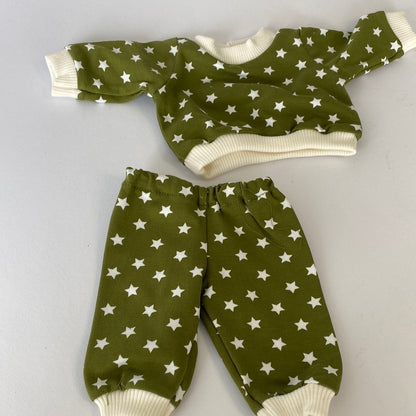 Poppenkleding | 2 delig setje | pyjama sterren groen
