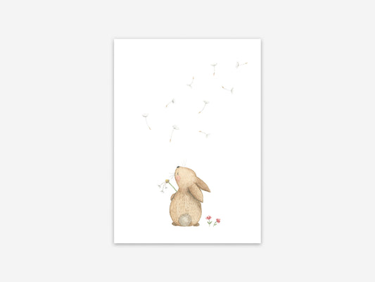 Postkaart Appeloogje | konijntje met blaasbloem
